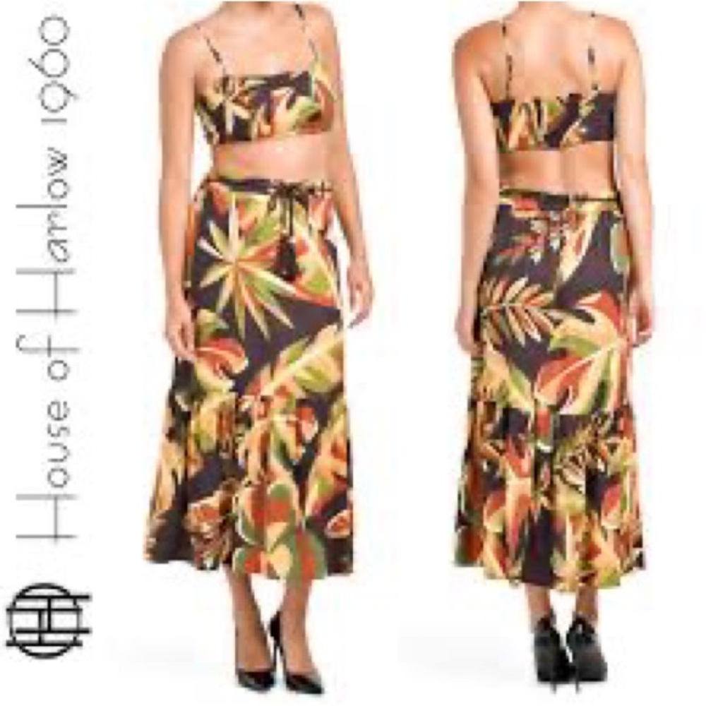 NWT Revolve House of Harlow Linen blend crop top and tiered skirt set.